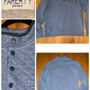 Faherty Men's L Epic Quilted Fleece Pullover Ocean Light Blue Heather Snap Neck